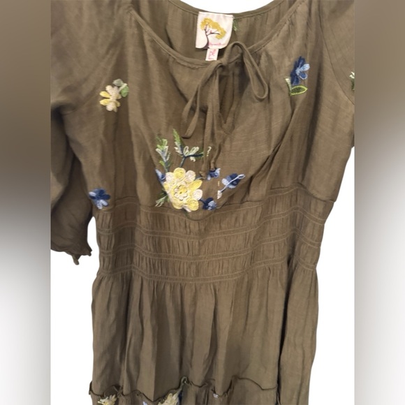Anthropologie Fig & Flower Floral Olive Green Dress hi-low size PL Boho feminine - Picture 2 of 6